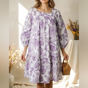 HAPPY X NATURE Luna Purple Floral Embroidered Tiered Dress